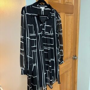 Nine West Black and White Patterned Swing Pintuck Dress size XXL GUC